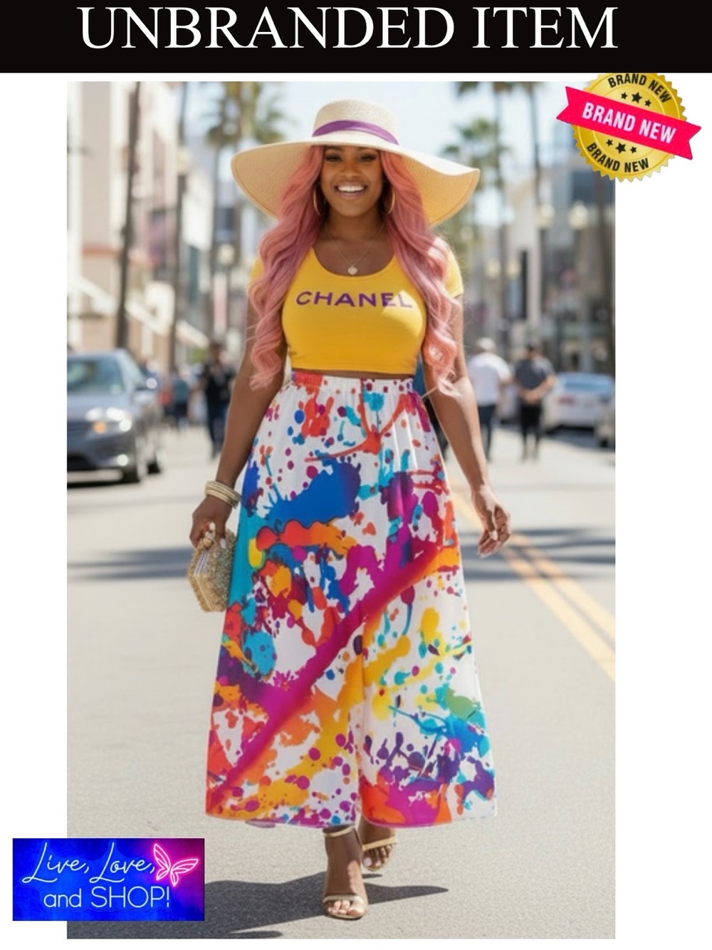 SKIRT: Vibrant Multicolored Splash Print A-Line Maxi, NWOT